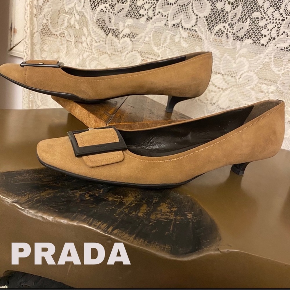 PRADA Kitten Heels Iconic Mod Buckle Square Toe 41 11 - Picture 11 of 13